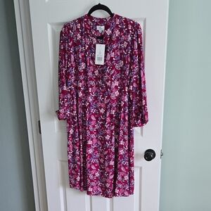 Floral Long Sleeve Dress in Burgundy and White